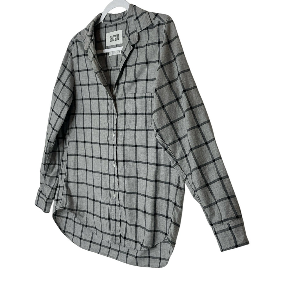 Grayson Shirt Top Women Size 02 Button Up Lightweight Gray Plaid Career Offie - Picture 9 of 11